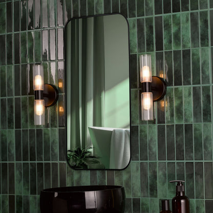 Bolton 2 Light Matte Black & Glass IP44 Wall Light