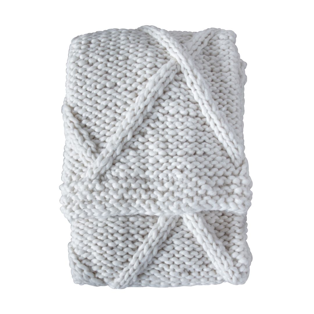 Diamond Cable Knit Cream Throw