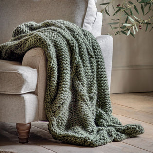 Diamond Cable Knit Olive Throw