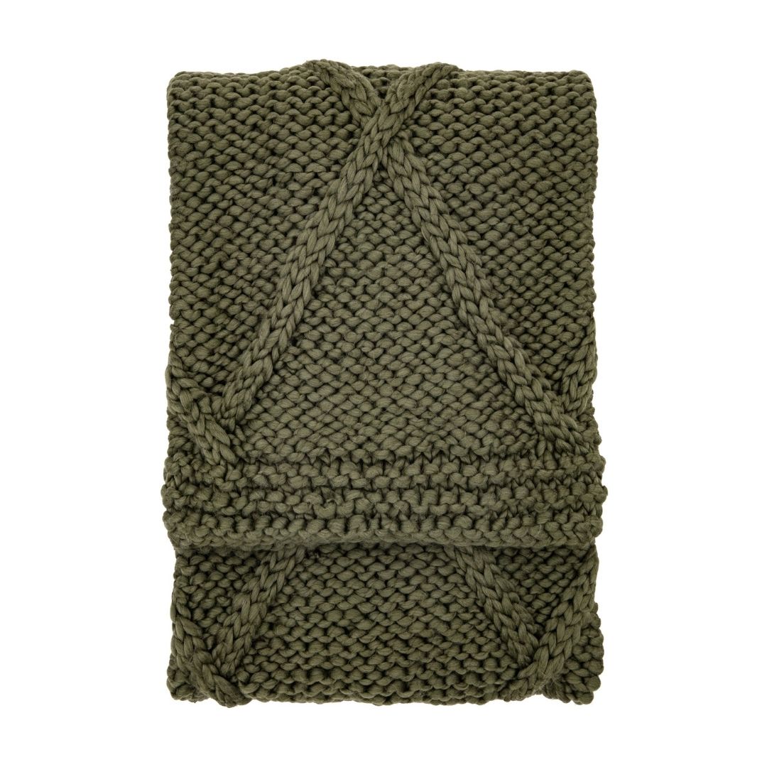 Diamond Cable Knit Olive Throw