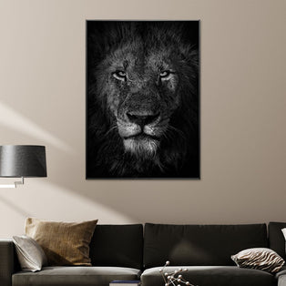 Mala Mala Black & White Lion Wall Art with Black Frame