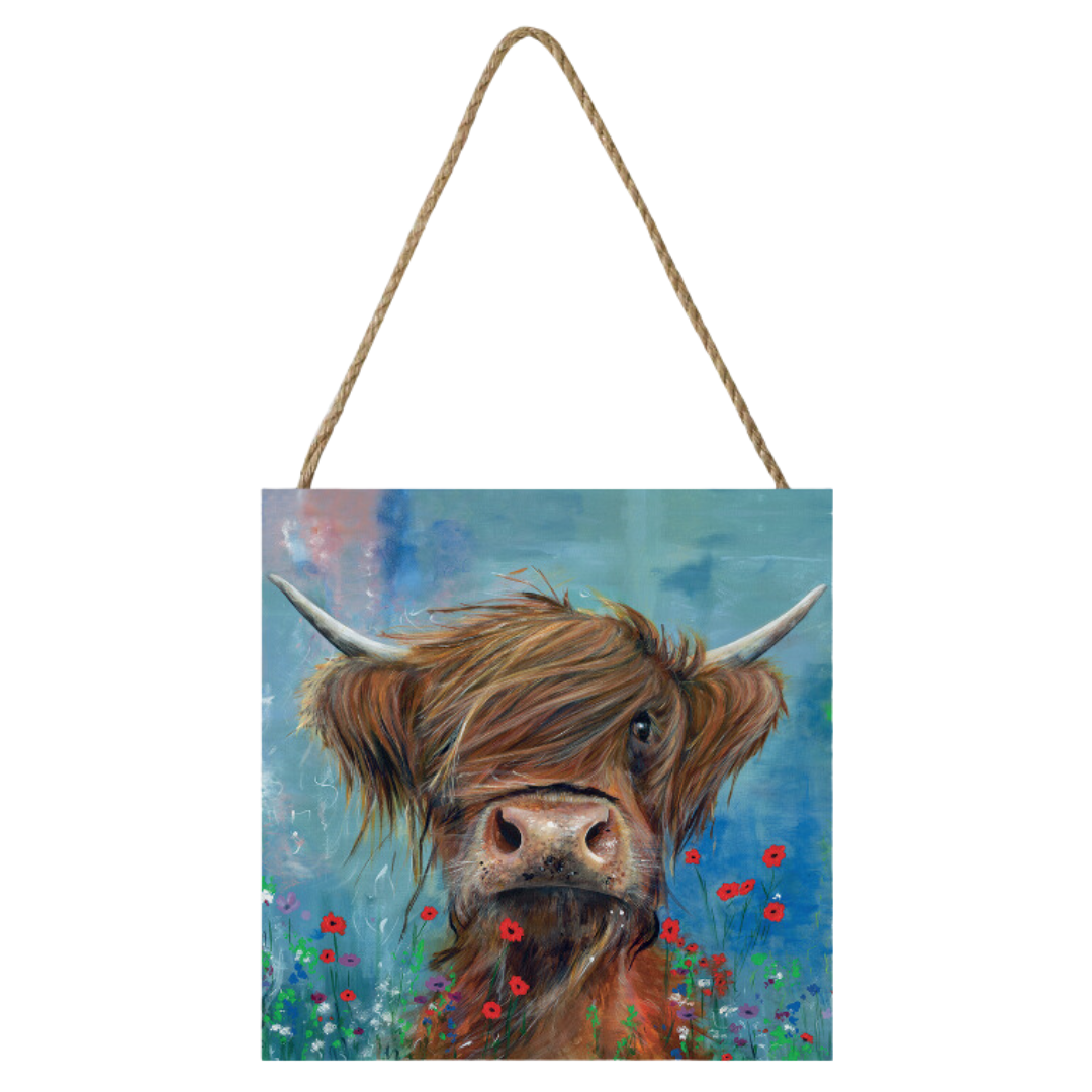 Bruce the Highland Cow Small Wooden Hanging Block