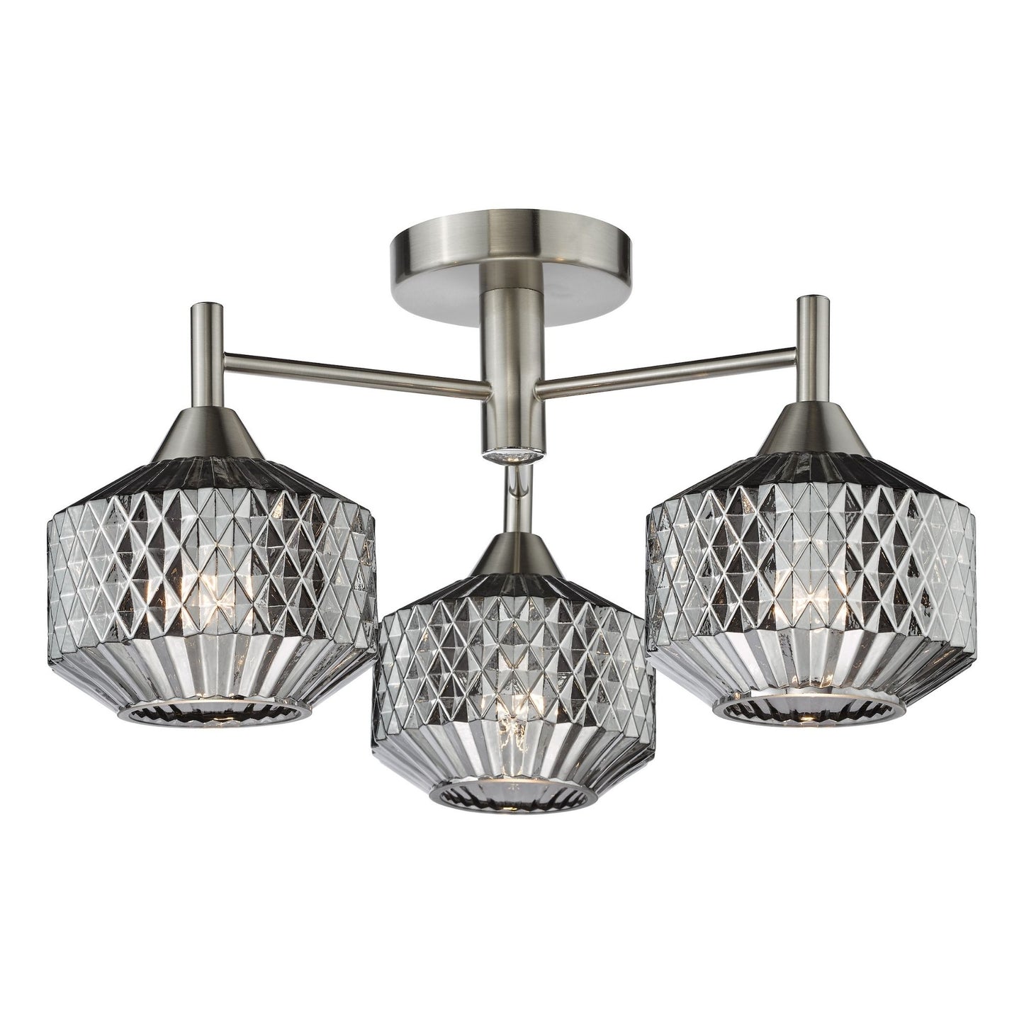 Fabrienne 3 Light Nickel & Smoked Glass Semi Flush Ceiling Light