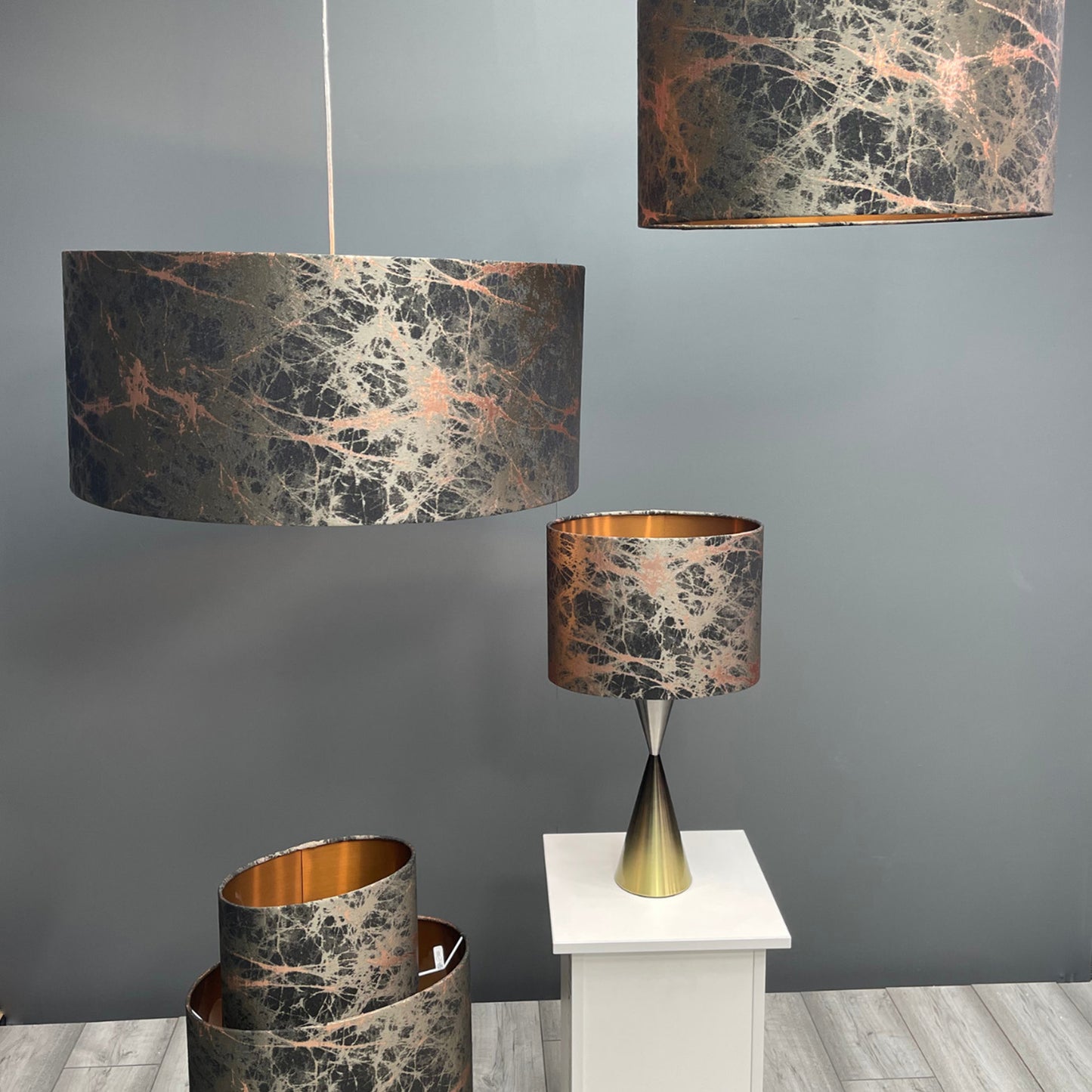 Black and Copper Brushed Lava Shade with Copper Lining 28 cm