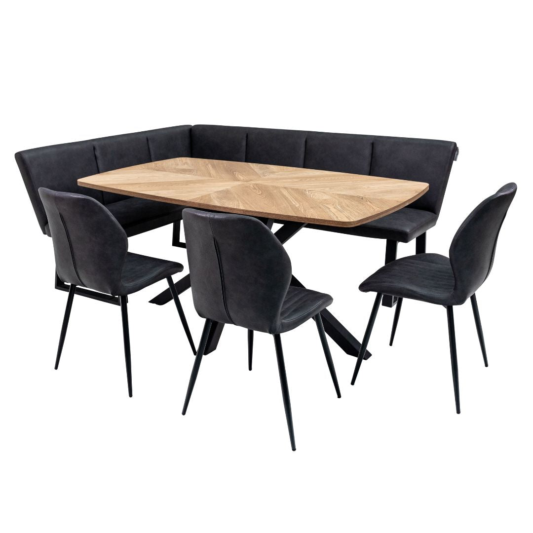 Hampton 1.6m Dining Set with Chairs and Corner Bench