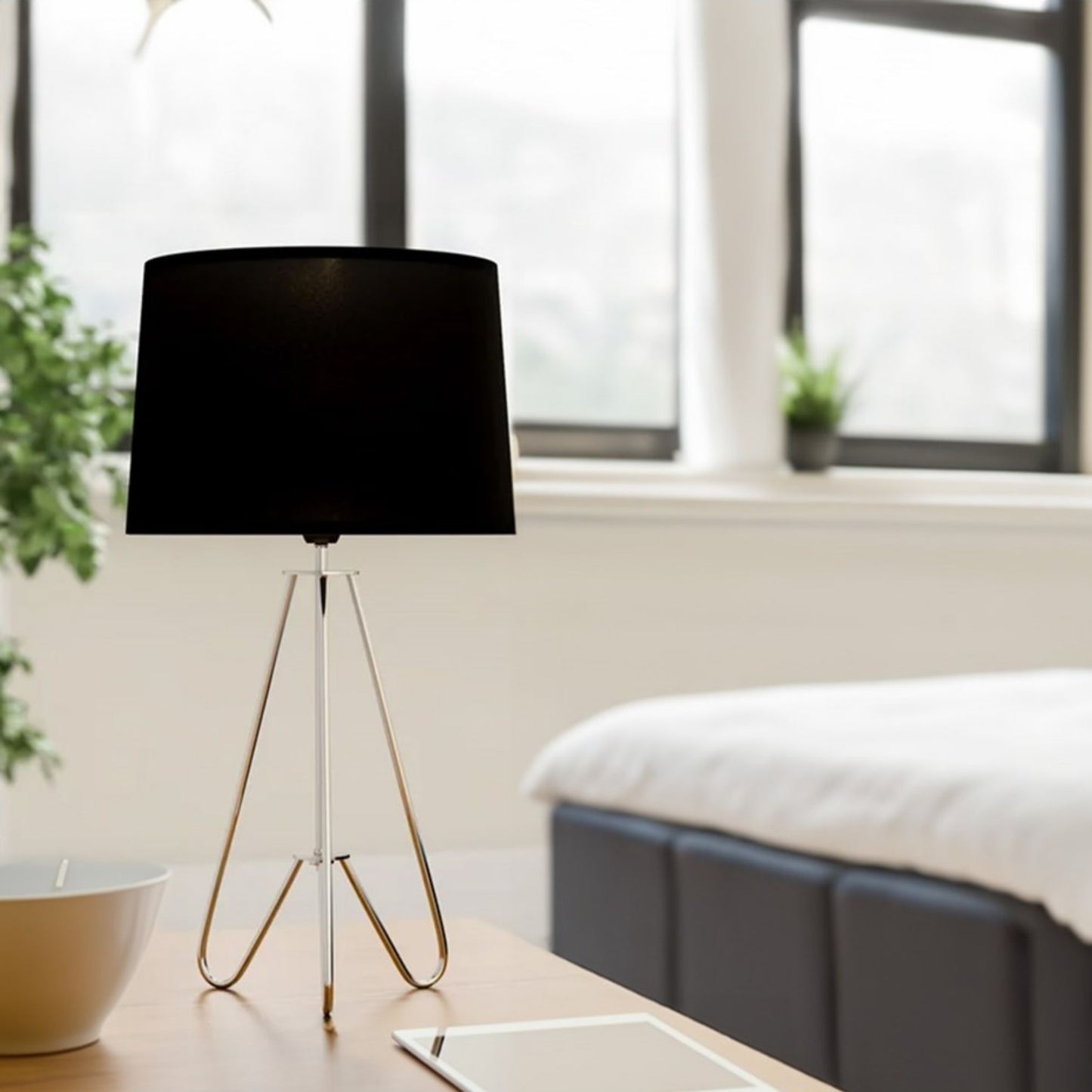 Ziggy Chrome & Black Tripod Table Lamp