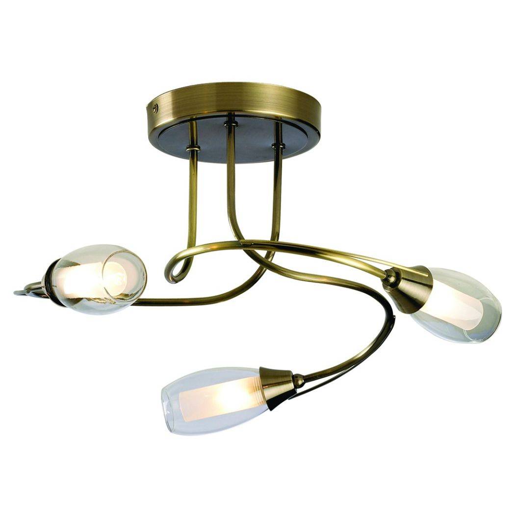 Iris 3 Light Antique Brass Semi Flush Ceiling Light