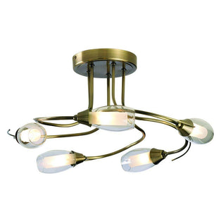 Iris 5 Light Antique Brass Semi Flush Ceiling Light