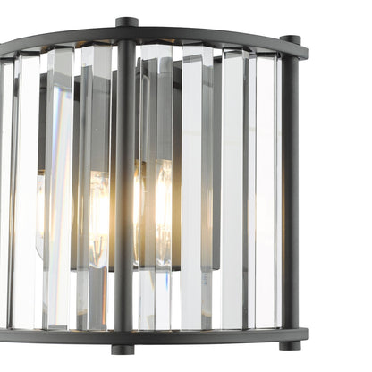 Kiran 2 Light Black & Crystal Wall Light