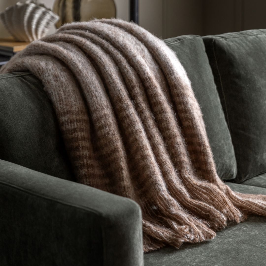 Mohair Fringe Throw Brown & Natural