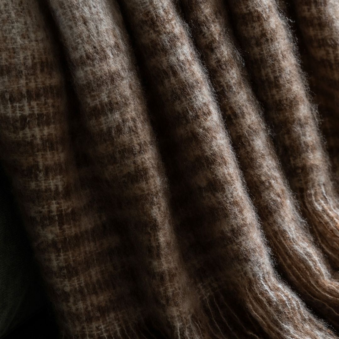 Mohair Fringe Throw Brown & Natural