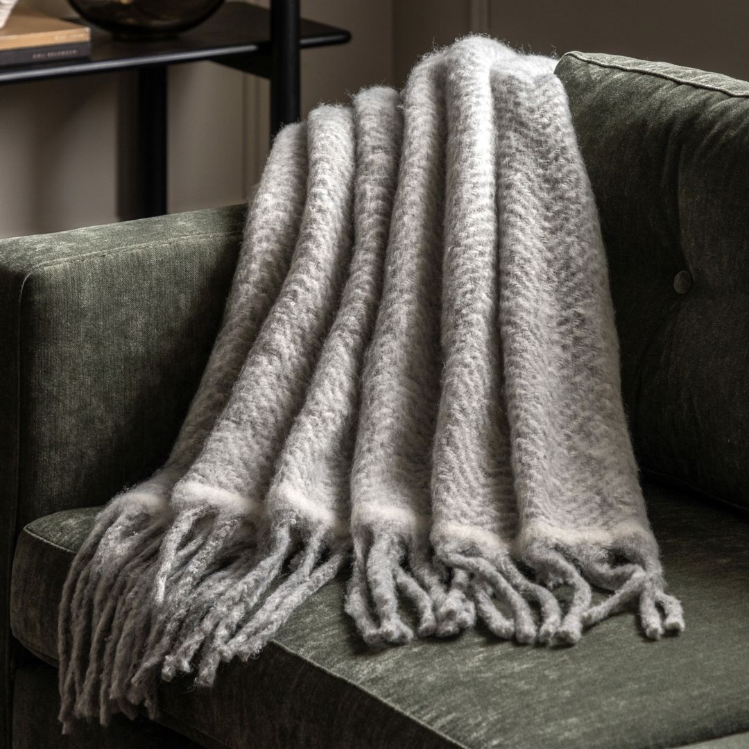 Mohair Fringe Throw Grey