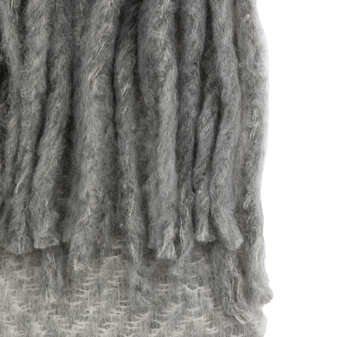 Mohair Fringe Throw Grey