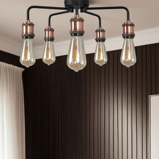 Clark Matt Black and Copper 5 Light Semi Flush Ceiling Light