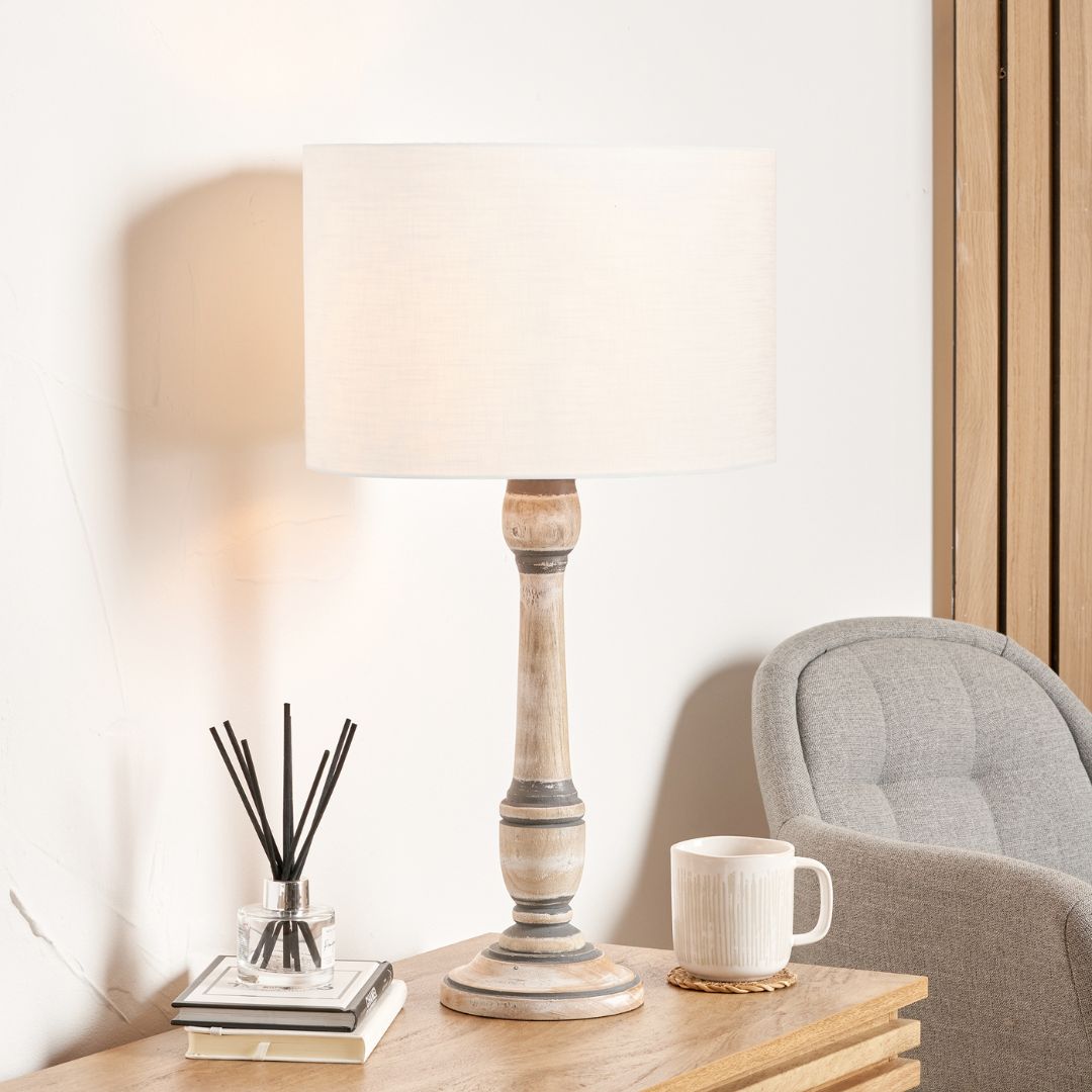 Captiva Grey Wash Wood Table Lamp with White Shade