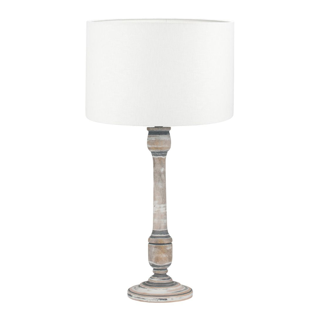 Captiva Grey Wash Wood Table Lamp with White Shade