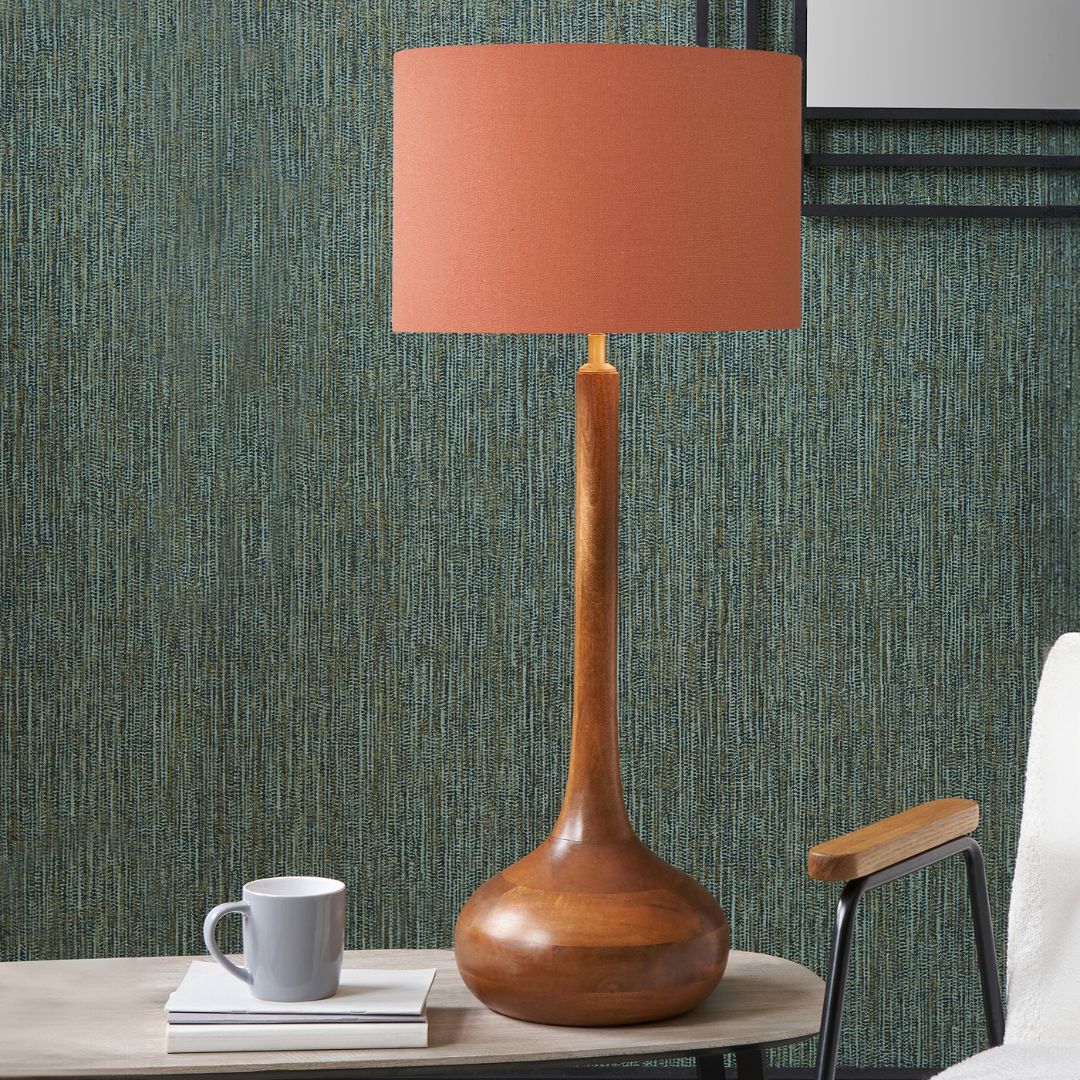 Toma Wood Table Lamp with Dark Orange Shade