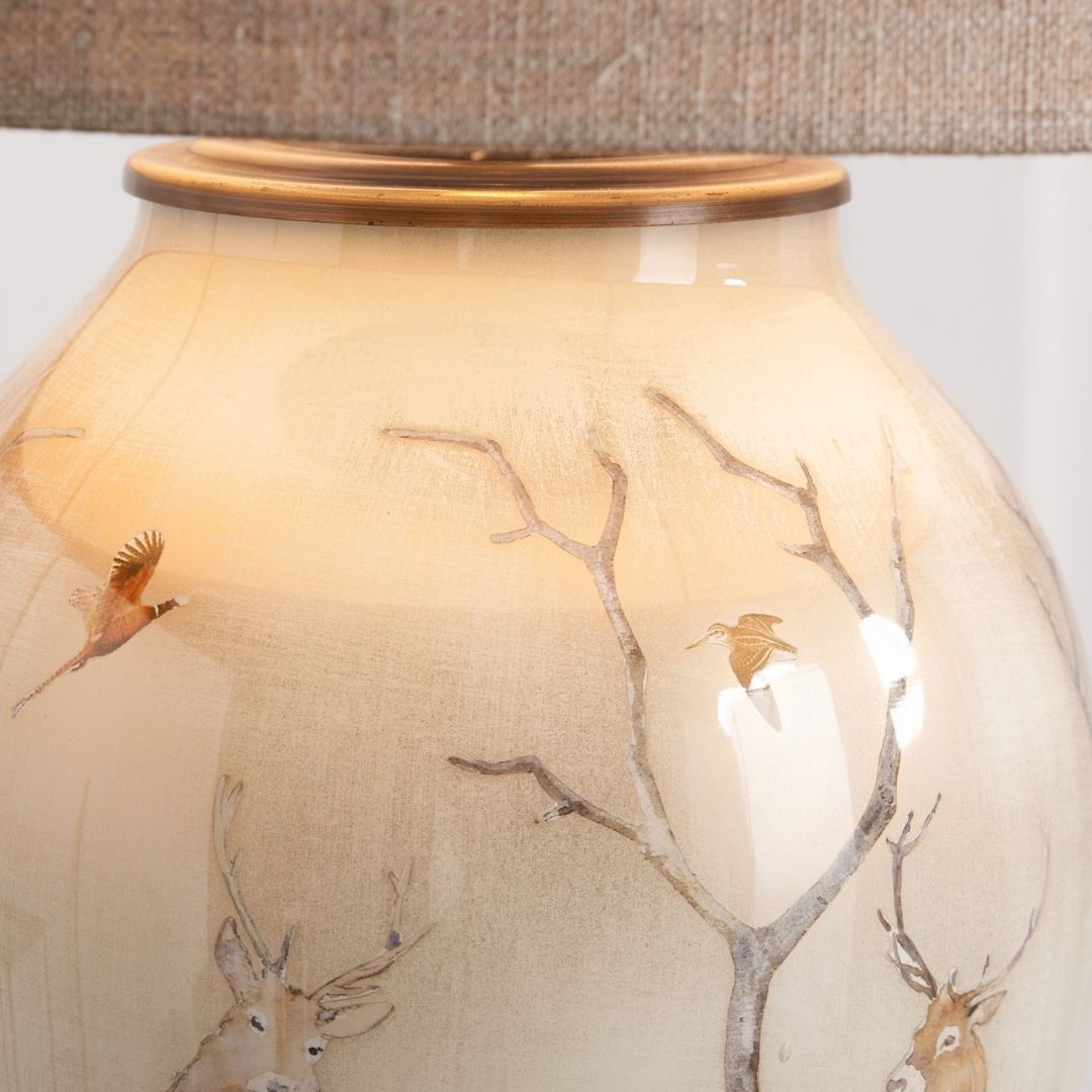 Jenny Worrall Deer Champagne Table Lamp with Natural Shade