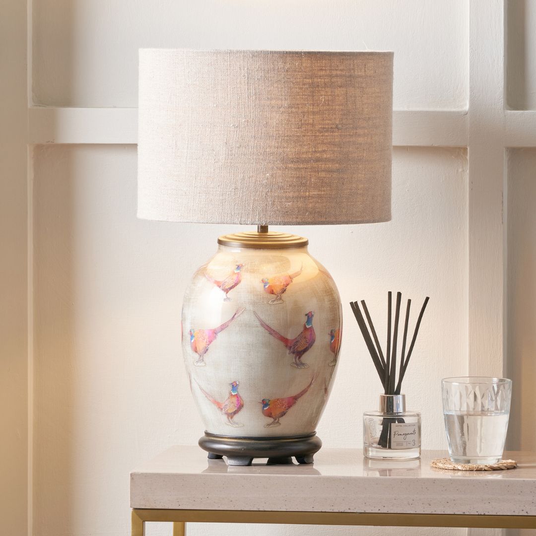 Jenny Worrall Pheasant Champagne Table Lamp with Natural Shade