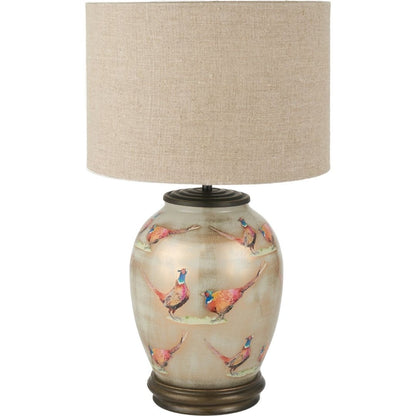 Jenny Worrall Pheasant Champagne Table Lamp with Natural Shade