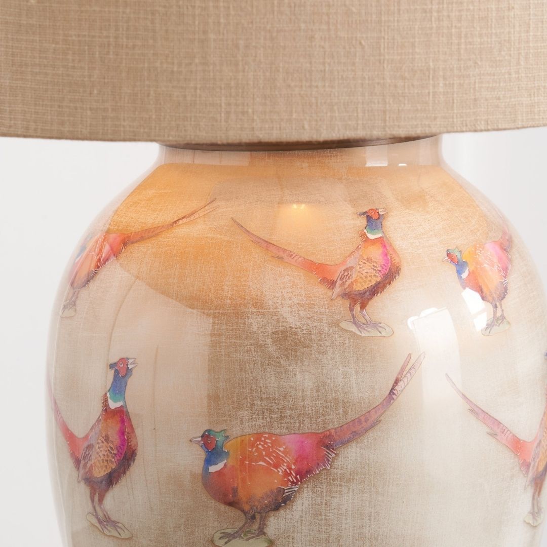 Jenny Worrall Pheasant Champagne Table Lamp with Natural Shade