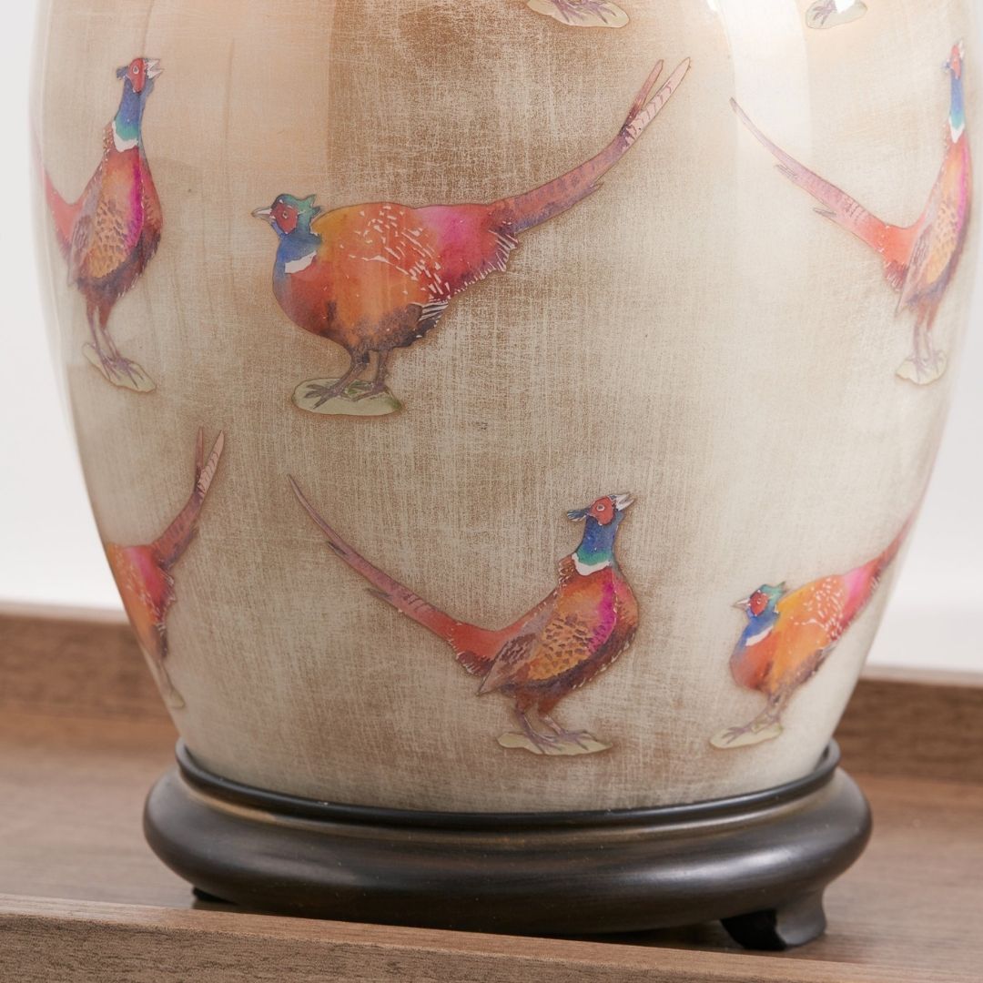 Jenny Worrall Pheasant Champagne Table Lamp with Natural Shade