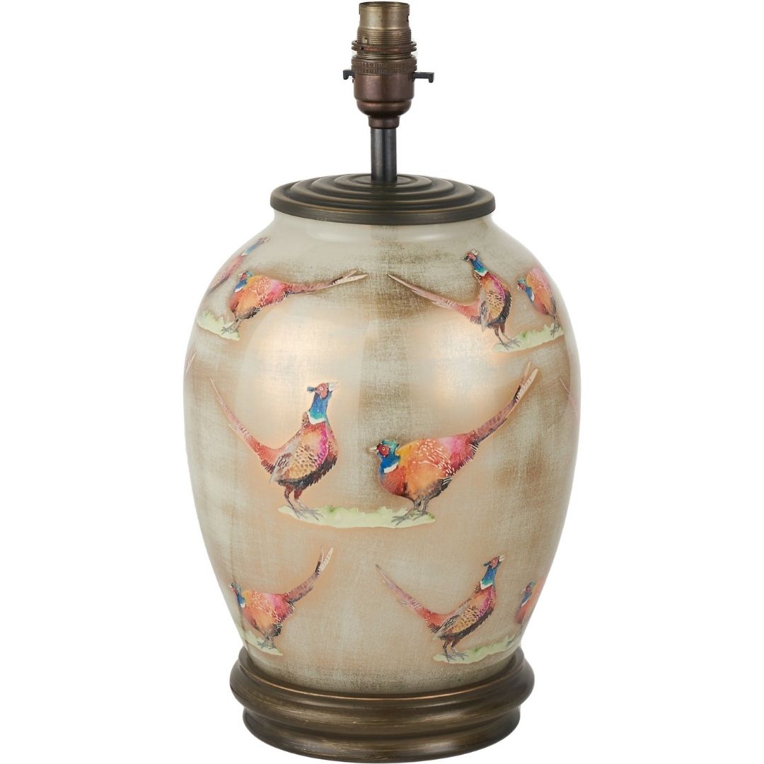 Jenny Worrall Pheasant Champagne Table Lamp with Natural Shade