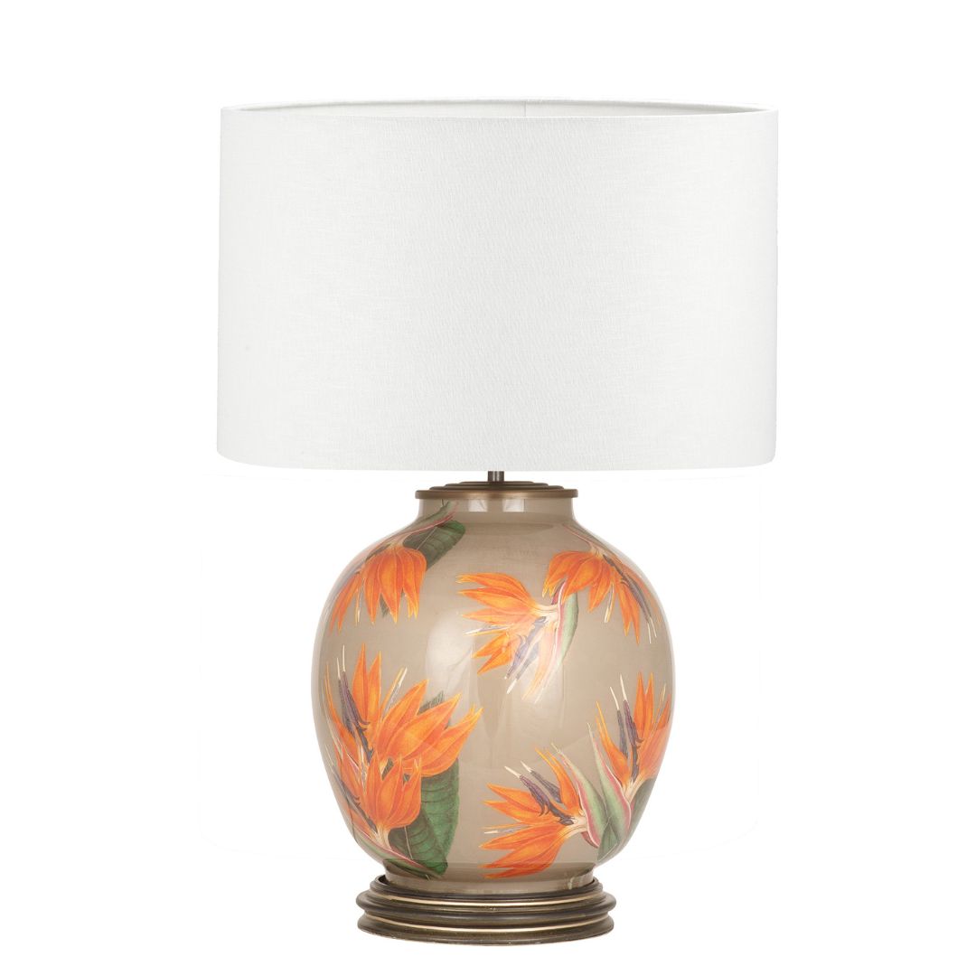 Jenny Worrall Bird of Paradise Taupe Table Lamp with White Shade