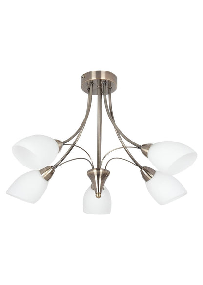 Oxford 5 Light Semi Flush Ceiling Light Antique Brass