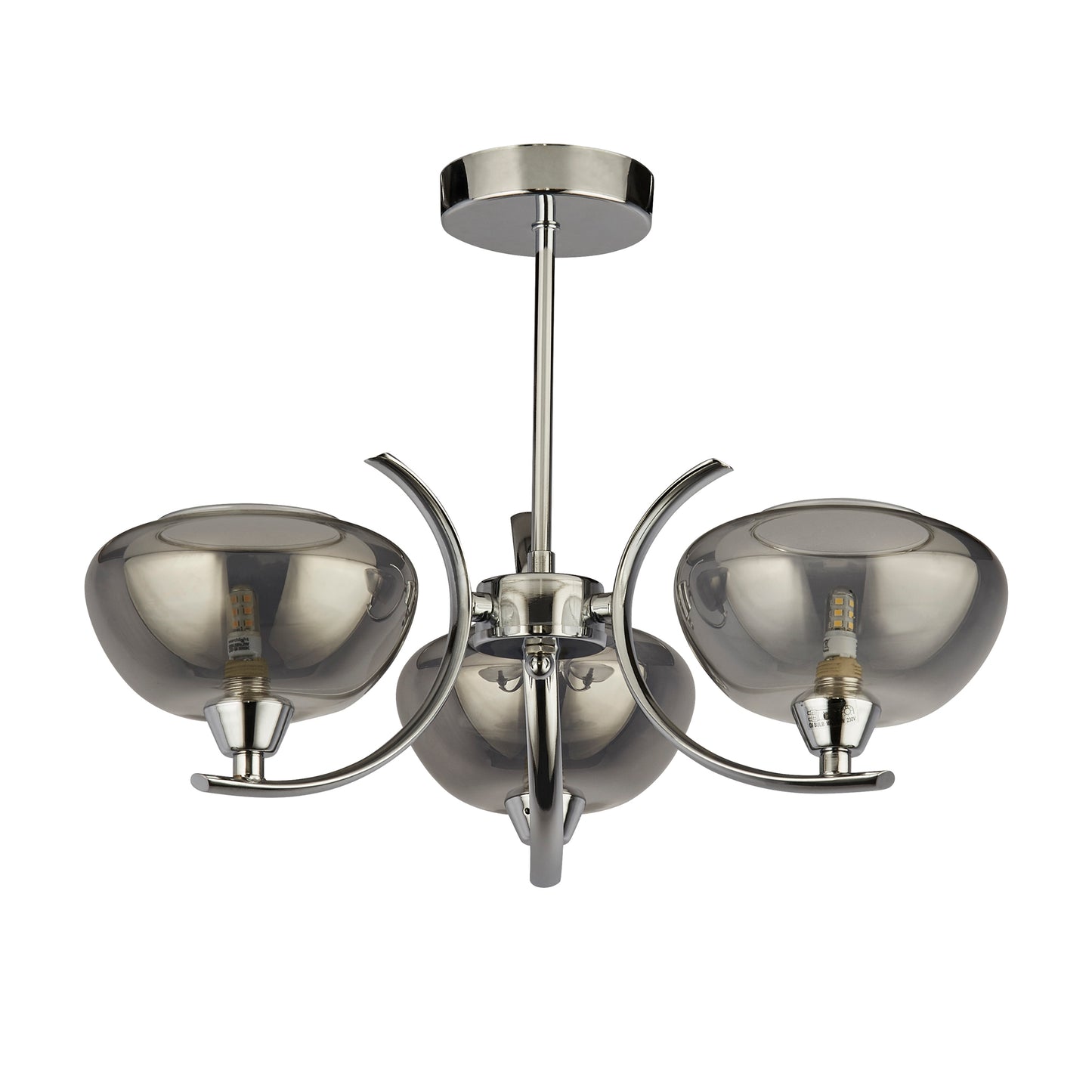 Hansel Semi Flush 3 Light Smoked Glass Ceiling Light