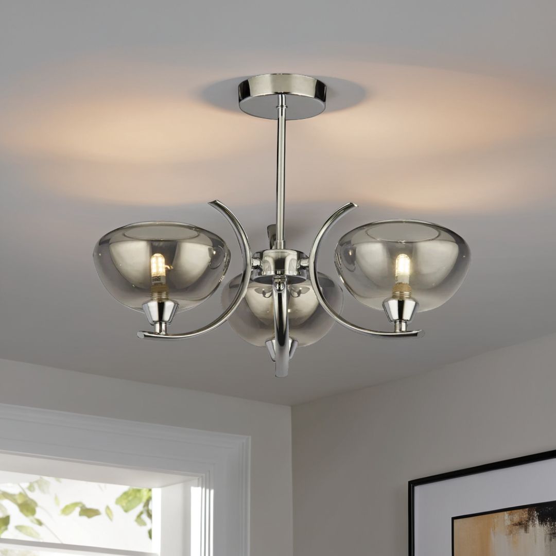 Hansel Semi Flush 3 Light Smoked Glass Ceiling Light