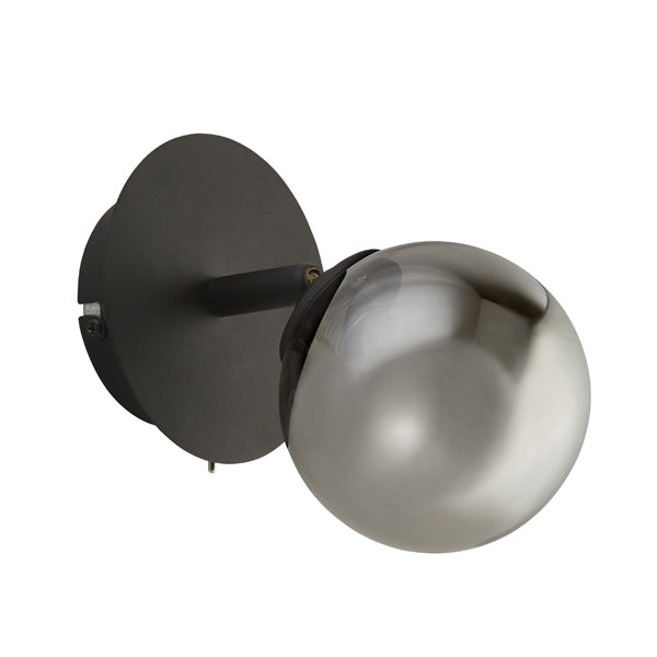 Navarro Matt Black & Smoked Glass Wall Light