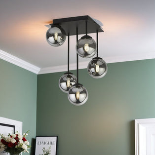 Navarro 5-Light Black Ceiling Pendant with Smoked Glass