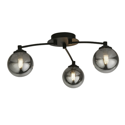 Navarro Flush 3-Light Black Ceiling Light with Smoked Glass