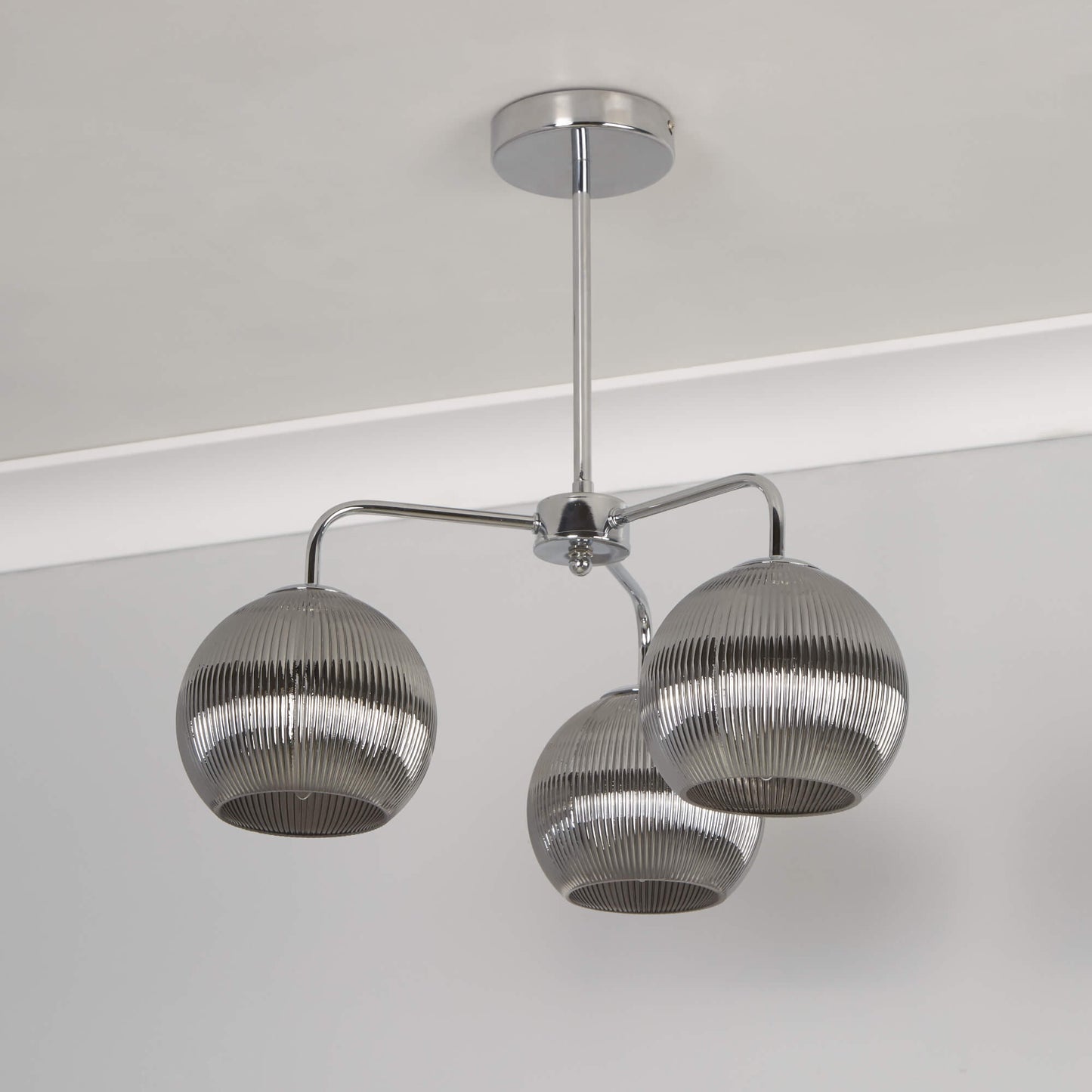 Hamblin 3 Light Chrome and Smoked Glass Semi-Flush Ceiling Light