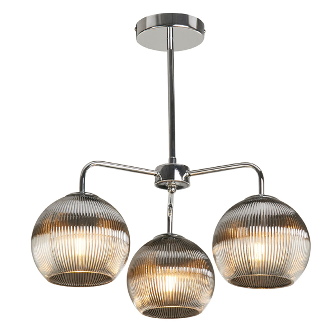 Hamblin 3 Light Chrome and Smoked Glass Semi-Flush Ceiling Light