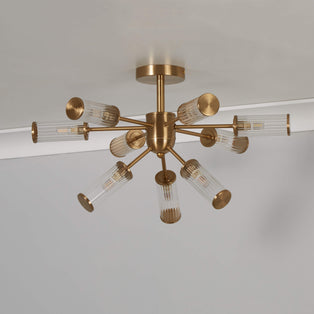 Enid Ribbed Glass & Brushed Gold Semi-Flush Ceiling Light