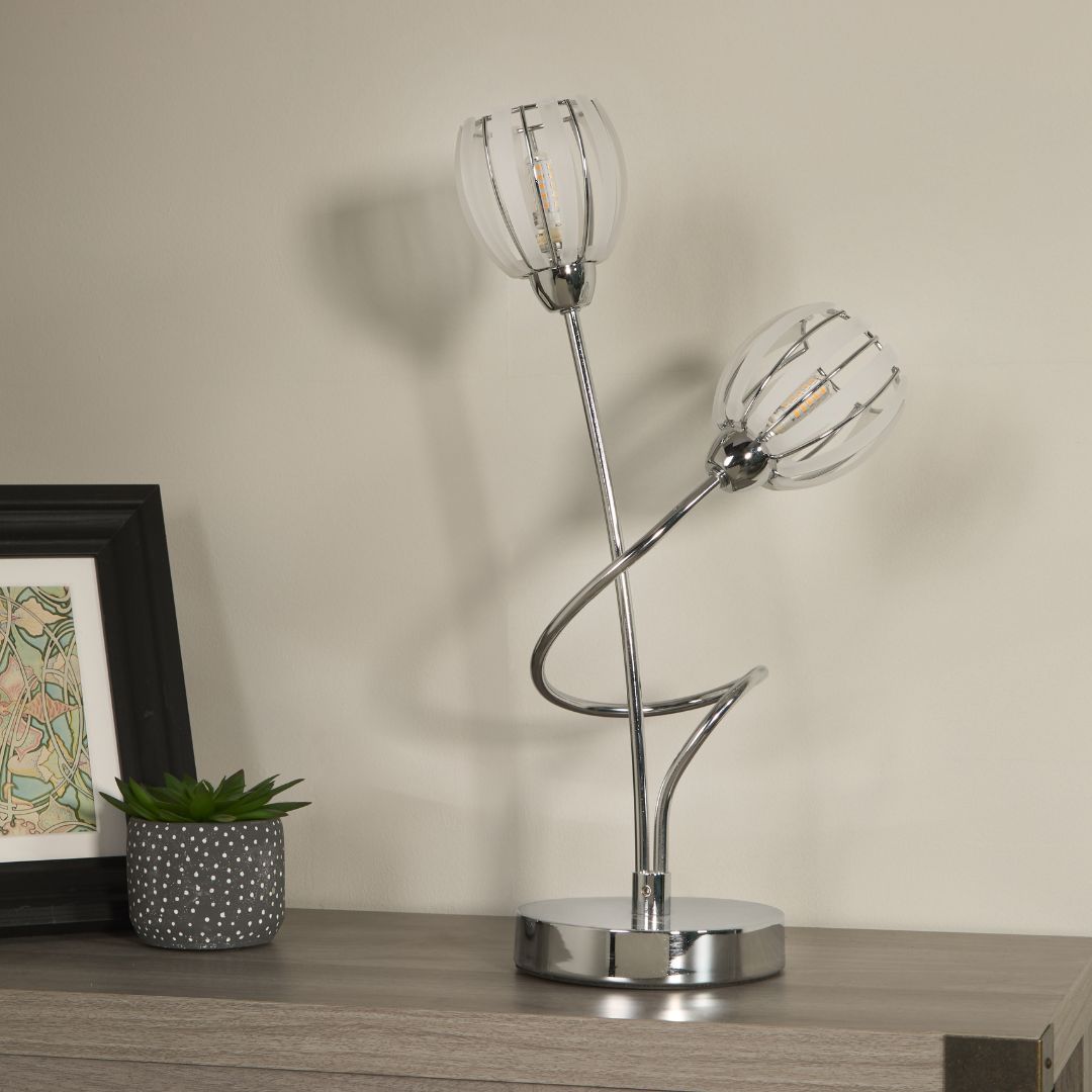 Isha 2 Light Silver Table Lamp