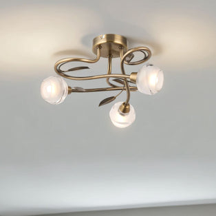 Maywood 3 Light Semi Flush Ceiling Light Antique Brass