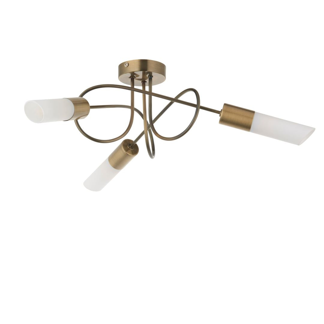 Patras Antique Brass 3 Light Semi Flush Ceiling Light