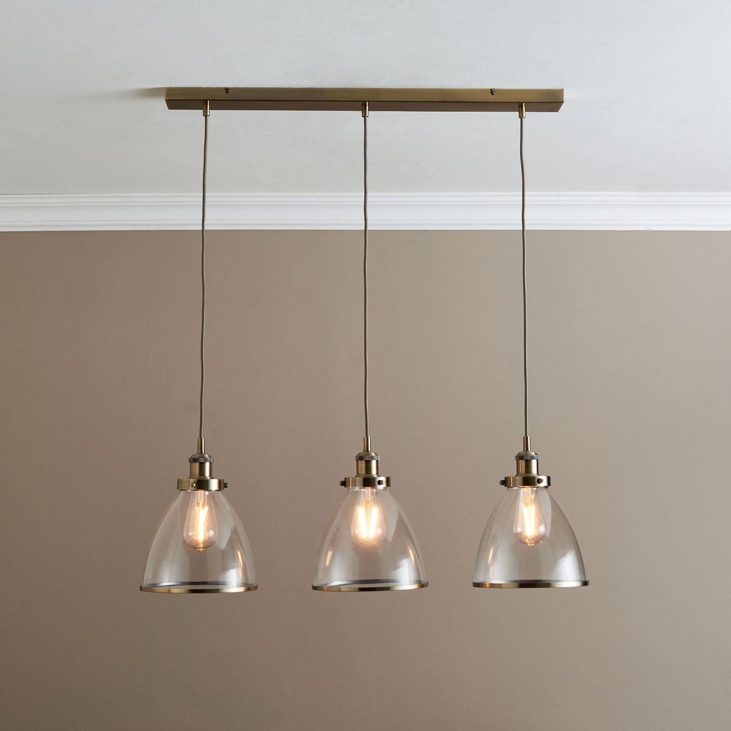 Brunswick 3 Light Antique Brass & Glass Pendant Bar