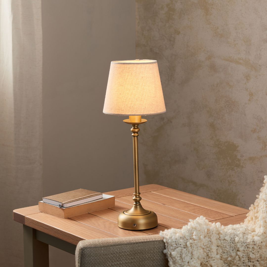 Fable Antique Brass Rechargeable Touch Table Lamp