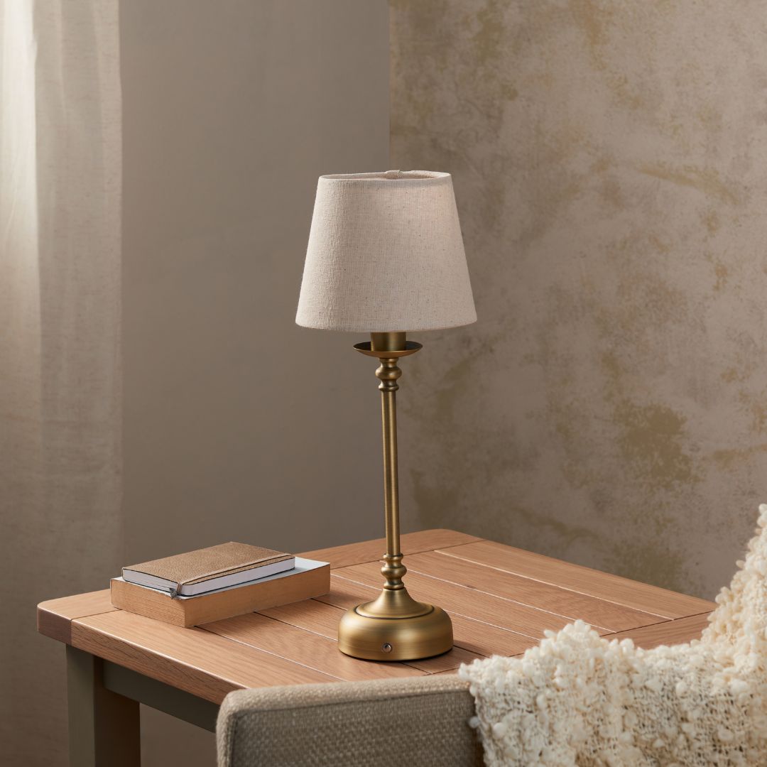 Fable Antique Brass Rechargeable Touch Table Lamp