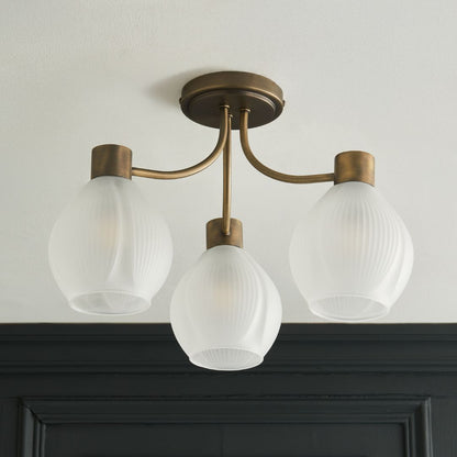 Hamilton 3 Light Antique Brass Semi Flush Ceiling Light