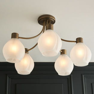 Hamilton 5 Light Antique Brass Semi Flush Ceiling Light