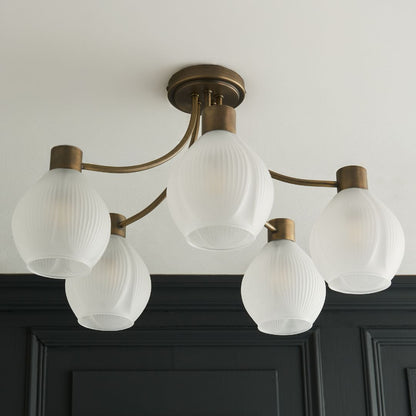 Hamilton 5 Light Antique Brass Semi Flush Ceiling Light