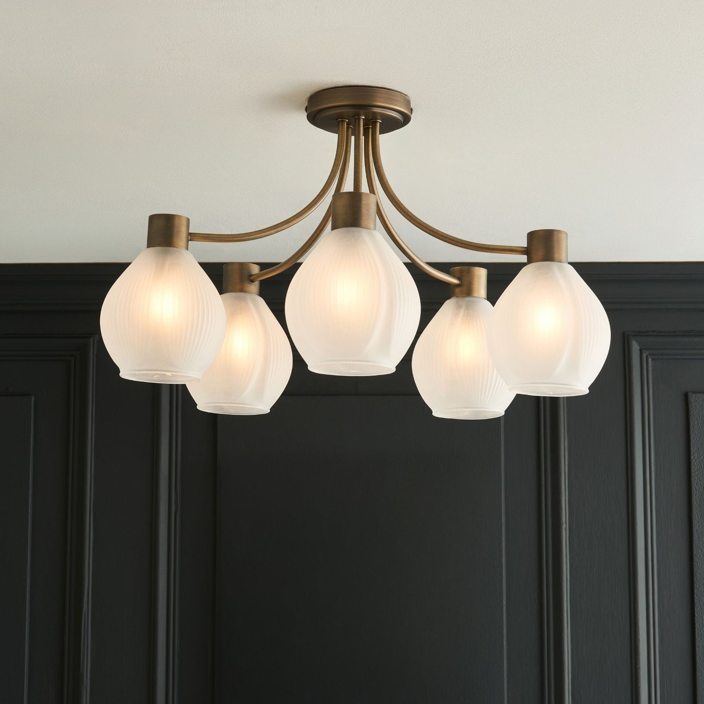 Hamilton 5 Light Antique Brass Semi Flush Ceiling Light