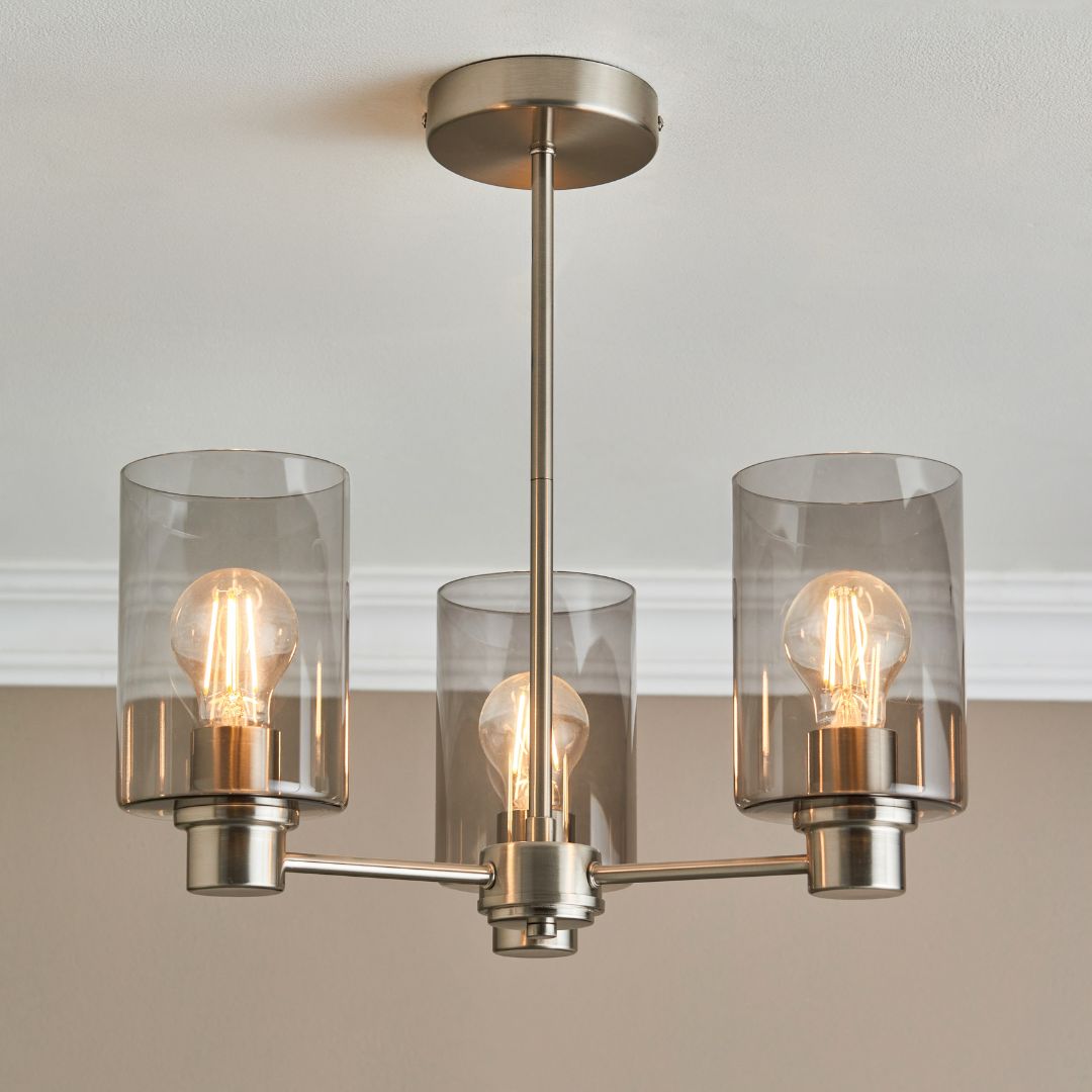 Kingsholm 3 Light Satin Nickel Semi Flush Ceiling Light