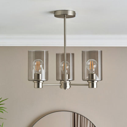 Kingsholm 3 Light Satin Nickel Semi Flush Ceiling Light