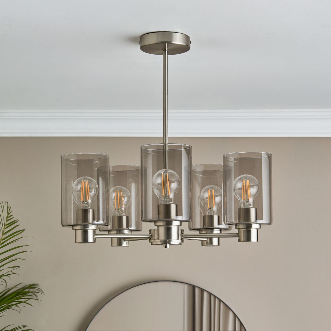 Kingsholm 5 Light Satin Nickel Semi Flush Ceiling Light